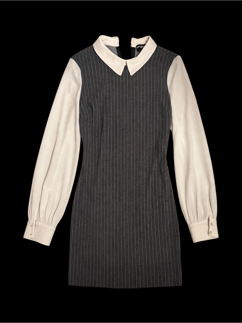💎Karl Lagerfeld Charcoal Pinstripe Sheath Dress with White Collar & Sleeves